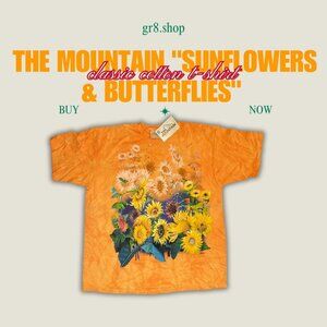 The Mountain Sunflowers & Butterflies Tie-Dye Cotton T-Shirt XL Orange Nature Pr